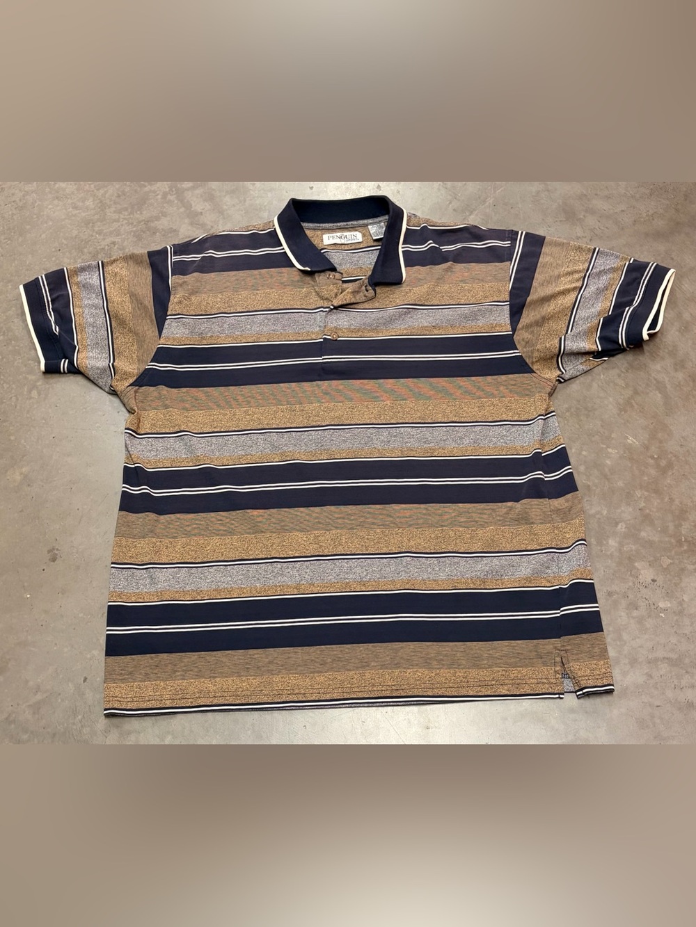Vintage Original Penguin Sport Navy and Brown Striped Polo